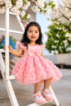 Children's dress Summer New Girls' Western Style Lace Mesh Vestipte Dress Baby's Bow Princess Dress Pink Color 100cm Size