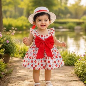Stylish Baby Girl Dress with Matching Hat