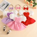 Foreign Trade Sweet Baby Girl Stereo Heart Puff Sleeve Dress with Crotch Bottom Short-Sleeved Red Color 0-3M