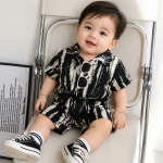 Children's Suit New Korean Style Short-Sleeved Shorts Shirt Two-Piece Set Beach Style Trade Children's Clothing Ink White 120cm