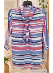 Premium Multicolor Blue Pink White Stripe Tie Neck Women's Fashion Top Casual Office Wear for Ladies