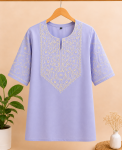 Elegant Lavender Embroidered Women's One Piece Cotton Dress with Floral Embroidery Premium Casual & Festive Wear