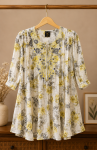Elegant Women's Yellow Floral Printed Embroidered Premium Georgette One Piece Dress Round Neck Casual Fashion Dress for Girls and Ladies