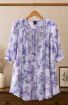 Premium Women's Lavender Purple Floral Printed Embroidered One Piece Dress Elegant Casual Wear Round Neck Fashion Dress for Ladies