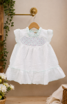 Luxury Baby Girl White Cotton Embroidered Dress with Mint Ruffle Neck Soft Premium Kids Casual & Party Wear Frock