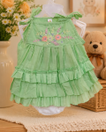 Premium Mint Green Embroidered Baby Girl Sleeveless Ruffle Dress Soft Breathable Cotton Blend Party Wear Frock for Babies