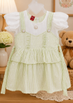 Elegant Light Green Stripe Baby Girl Casual & Party Dress with Puff Sleeves Soft Premium Cotton Kids Dress for Everyday Wear & Special Events