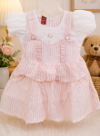 Premium Pink Stripe Baby Girl Princess Party Dress with Puff Sleeves Soft Cotton Kids Frock for Birthday, Eid & Special Occasions
