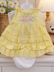 Premium Yellow Embroidered Baby Girl Sleeveless Layered Ruffle Dress Soft Cotton Blend Casual & Party Wear Frock for Infants